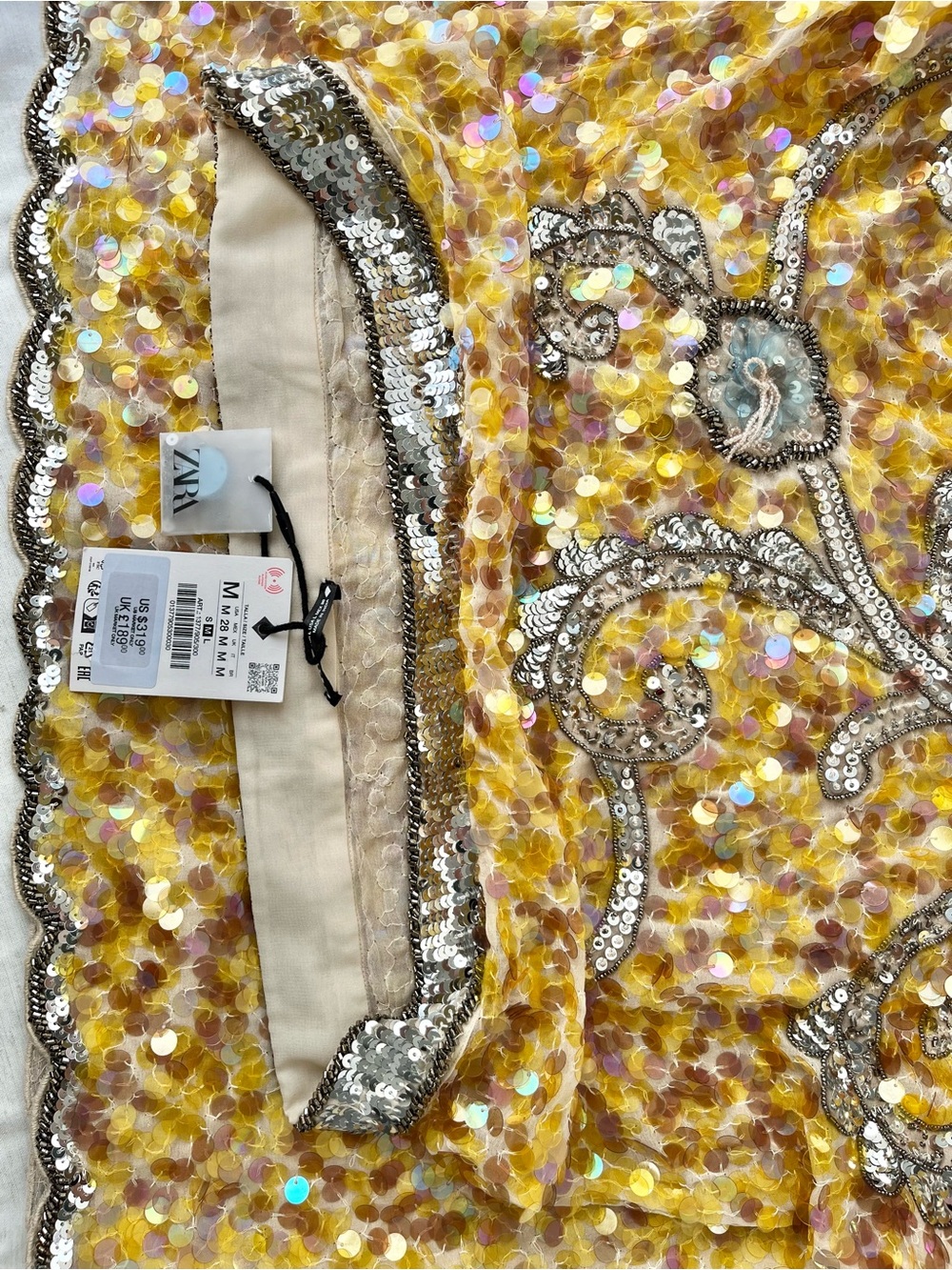 Zara Sequin Bead Embroidered Midi Skirt Yellow Silver Sirencore Fairycore Large - Picture 16 of 16